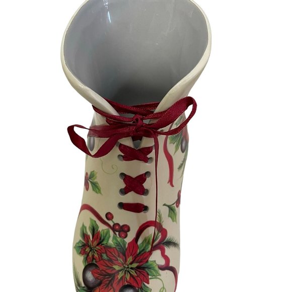 FOLK NORDIC Victorian Christmas Lace Up Floral Holiday Ceramic Boots Decor 6.5" - Picture 11 of 16